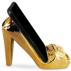 Trovety Gold High Heel Holder for Cell Phone - Porcelain Shoe Phone Stand